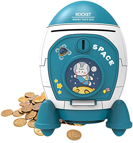 Bexdug -Sparschwein | Space Spardose mit großem Platz,Spardose in Raketenform mit Schlüsselschalter, große Kapazität, Exquisite Aufkleber für den Tisch