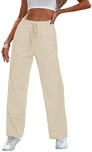 HVEPUO Chino Hose Damen Sommerhosen Hose Beige GemüTliche Trousers for Women Baumwollhose Beige M