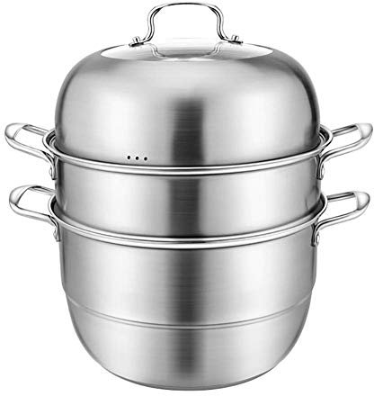 ZAANU Olla de Vapor de 3 Niveles de Acero Inoxidable, Olla de Vapor de Fondo Compuesto Grueso, Olla de Gas, Olla de inducción, vaporera de 28cm,30cm,32cm,34cm-28cm (28cm)