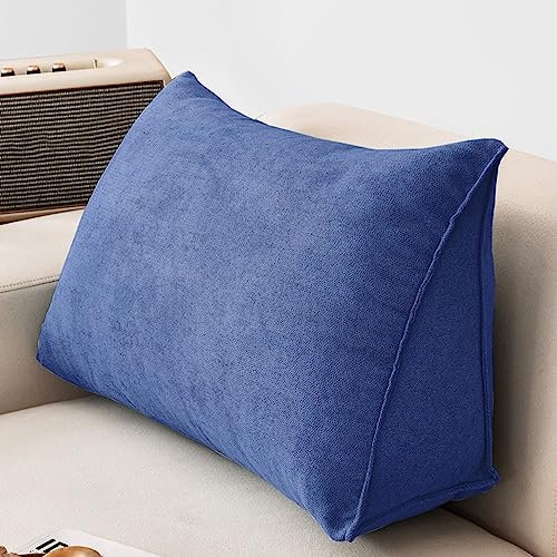 NENIUX Großes Keil-Lesekissen, Kopfteilkissen, dreieckiges Rückenkissen, Lendenwirbel-/Rückenstützkissen mit abnehmbarem Bezug für Tagesbett, Sofa, Tatami Home, 60 x 35 x 20 cm, Dunkelblau