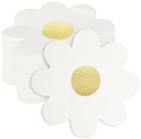 100 Stück Gänseblümchen-Papierservietten Groovy Boho Einweg Hippie Mittagessen Abendessen Servietten Blumenförmige Goldfolie Servietten für Geschirr Geburtstag Hochzeit Babyparty Cocktail Party