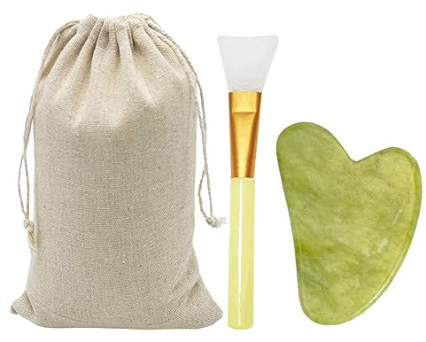 Tadipri Gua Sha Stein Und Silikon-Maskenpinsel, Guasha Jade Roller Gesicht Gua Sha Set Für Hautpflege-Routine, Gesichtsroller Face Roller Für Gesicht, Hals Und Körper Muskelentspannung - Grün
