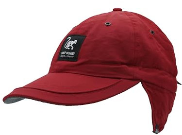 Surf Monkey Casquette d'hiver avec cache-oreilles courtes pour homme/femme Imperméable 100 % nylon recyclé Automne/Hiver, rouge, taille unique