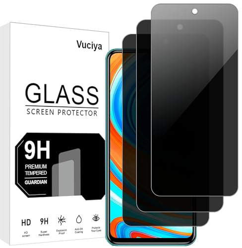 Vuciya 3 Pezzi Privacy Screen Protector Compatibile con Xiaomi Redmi Note 9 Pro / 9S / 9 Pro Max Vetro Temperato Durezza 9H Anti-graffio 0,30mm Ultra Resistente