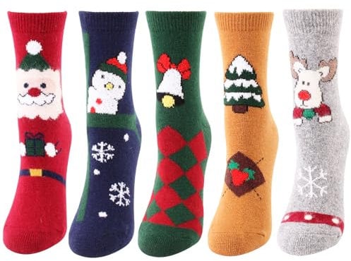 Weihnachtssocken Damen Herren 5 Paar,Weihnachten Socken 37-46, Unisex Set Weihnachtsmotiv Socken,Adventssocken Bunte Gemusterte Weihnachtsmann Neuheit Socken Weihnachten Christmas Socks Geschenke
