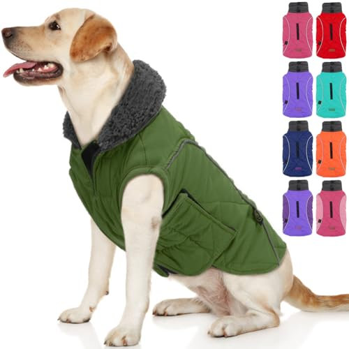 EMUST Wintermantel Hund für den Winter, Fleece gefütterter Hundemantel für kaltes Wetter, warme Hundejacke für kleine, mittlere und große Hunde, Hundebekleidung für kaltes Wetter, NeuGrün, XXXL