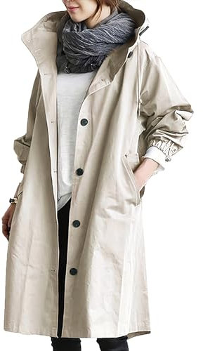 DayaEmmoTQ Veste coupe-vent double boutonnage - pour femme avec cordon de serrage à capuche et manches longues coupe-vent revers léger manteau décontracté