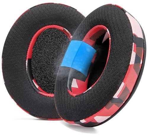WC Freeze Hybrid Fabric Cooling Gel Replacement Earpads - Compatible with HyperX Cloud, Steelseries Arctis, ATH M50X, Turtle Beach Stealth & More - Comfortable & Cooler for Longer | Red Prism