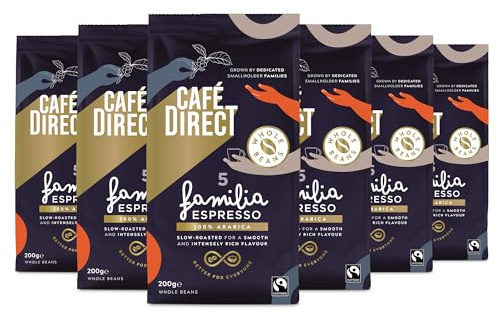 Cafédirect Fairtrade Familia Espresso Whole Bean Coffee 200G (Pack of 6)