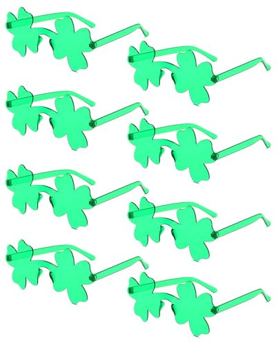 PARSUP 8 Pairs St. Patricks Day Glasses, Irish Green Four Leaf Shamrock Glasses Eyeglasses for Saint Patricks Day Party Props Favours, Saint Paddy Day Novelty Accessories for Men, Women Outfits