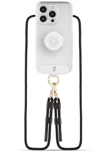 Just Elegance x Popsockets 3in1 - kompatibel mit iPhone 15 Pro Max -Handyhülle 2024 Design mit Band - Schutzhülle mit Abnehmbarer Kordel und Fingerhalter (Transparent/Clear)