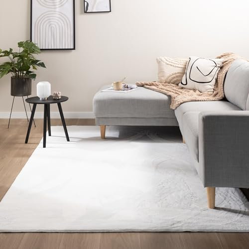 FRAAI | Home & Living Flauschiger Teppich - Cozy Weiß - Polyester - Kurzflor - Einfarbig - Waschbar in Waschmaschine - Modern - Wohnzimmer, Esszimmer, Kinderzimmer, Schlafzimmer - Carpet