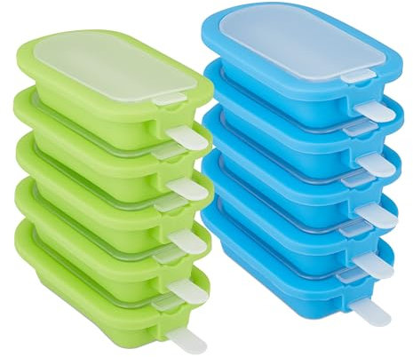Relaxdays Eisformen 10er Set, Silikon, Formen für EIS am Stiel, BPA-frei, Stieleisformen, Wassereisformen, blau/grün