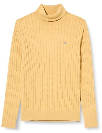 GANT Women's Stretch Cotton Cable Turtleneck Pullover, Burnt Wheat, L
