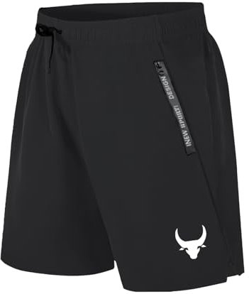 Herren Sport Shorts Kurze Reißverschluss Taschen Kordelzug Mittlere Jogging Kurz Seitensplit Laufhosen Taille A - Schwarz, Medium