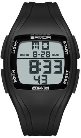rorios Herren Tonneau Elektronische Uhren Freizeit Sport Armbanduhr Multifunktional Digital Uhr 50M wasserdichte Uhr für Männer Junge mit Gummi Armband Schwarz Weiß