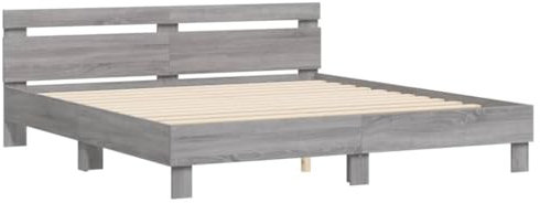 vidaXL Bettgestell, Bettrahmen mit Lattenrost, Bett Gästebett mit Kopfteil, Doppelbett Schlafzimmerbett Schlafzimmermöbel, Grau Sonoma 180x200cm