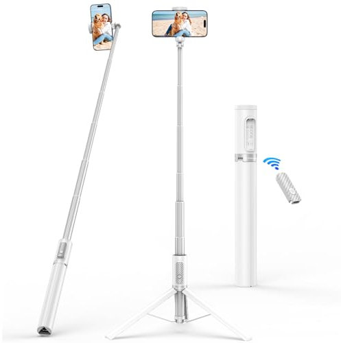 SYNCWIRE 157CM Selfie Stick Handy Stativ Mit FernauslöSer VerstäRkter Ständer,360° Drehbarer Stativ Handyhalterung für Smartphone,Selfie Stick Stativ Kompatibel mit iPhone Samsung Android,Weiß