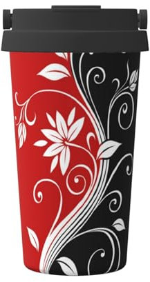 FUkker Tazza da caffè isolata, tazza da viaggio da 500 ml Tazza da caffè tumbler isolata in acciaio inossidabile,Floreale bianco e nero