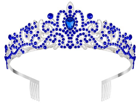 Kristall Strass Krone Diadem Tiara Mit Kamm - Blau für Prinzessin Mädchen, Geburtstag, Halloween, Drama Rollenspiel, Karneval