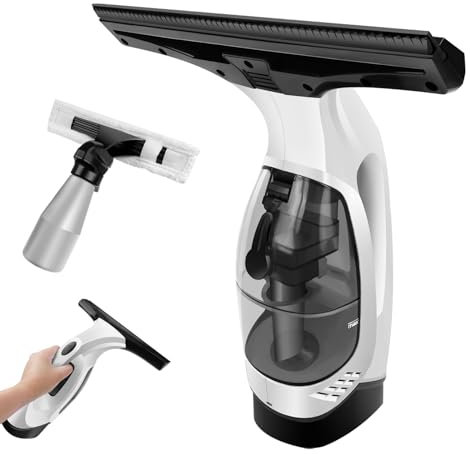 Window Squeegee, Rechargeable Cordless Window Vacuum 2200mAh, 2 in 1 Squeegee & Microfiber Window Scrubber, 11 Inch Shower Squeegee for Windows, Mirror, Shower Doors