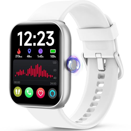 WMK Smartwatch Donna Orologio Fitness con Rispondere effettuare Chiamate Cardiofrequenzimetro Sonno Alexa AI SpO2 Contapassi-IP68 Smart watch con 110+ Sportive Giochi per iOS Android(Bianco)