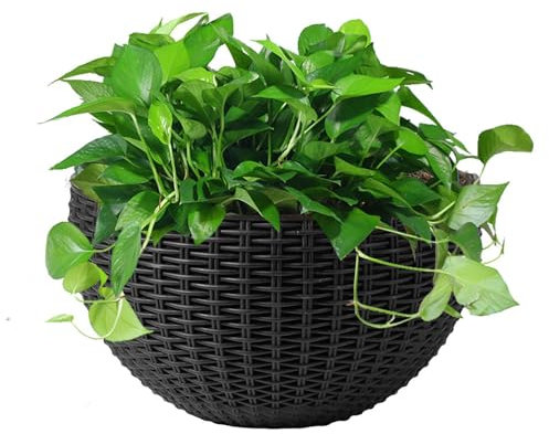 Maceta colgante de pared, cesta de ratán de imitación, maceta de pared semicírculo, maceta decorativa rústica para colgar en la pared, macetas de pared de media luna para interiores y exteriores, 8.26