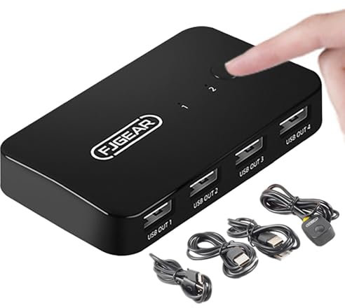 Distribuidor de cable de impresora - Hub de carcasa de conmutación de dispositivos USB de 4 puertos - Selector de interruptor, 2 cables USB 2.0, interruptor de teclado-ouris - Hub de carcasa de