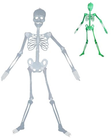 Halloween Skelettfiguren, Die Im Dunkeln Leuchten, 150 cm Großer Beweglicher Totenkopf Mit Fluoreszierendem Licht, Hängende Halloween Verzierung für Das Gartenhaus Im Innen und Außenbereich