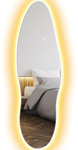 HOMCOM Espejo de Cuerpo Entero con Luces LED 120x40 cm Espejo de Pared sin Marco con Iluminación de 3 Colores Función de Memoria y Táctil Inteligente Transparente
