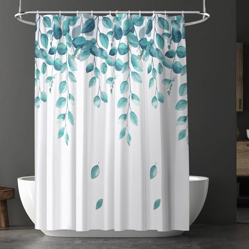 URAQT Duschvorhang, Anti-Schimmel Duschvorhang, Waschbarer, wasserdichter Duschvorhang, 180x200 cm mit 12 Duschvorhang Haken, Geeignet für Badezimmer und Badewannen(grüne Blätter)