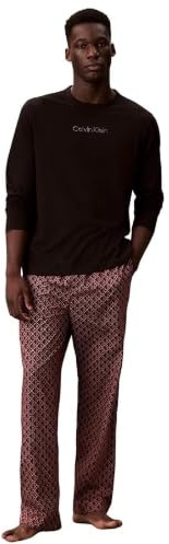 Calvin Klein Men’s Long Sleeve T-shirt and Bottoms Pyjama Set, Multicolor (Black Top W/Bijou Modern Bijou Mo), L