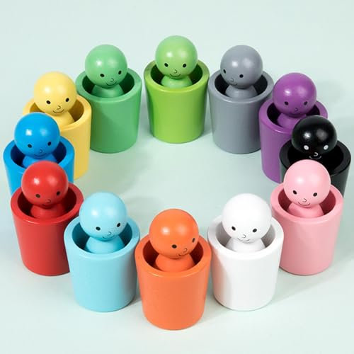 Colour Sorting Cups And People, Wooden Learning Color Sorting Toys, Peg Dolls In Cups, Kids Color Recognition Playset, Toddler Color Matching Toys For Kids 3+ Years Old