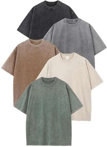 Botong Oversized T-Shirts for Men Vintage Workout T-Shirts Acid Wash Tee Unisex Tops Casual Wear Black+Grey+Coffee+Apricot+Army S