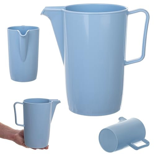 KADAX Krug 2L, Wasserkrug aus Kunststoff, Wasserkaraffe mit Henkel, Karaffe für Wasser & Saft, Wasserkanne, Kanne, Saftkanne, Saftkrug (Blau, 2 Liter)
