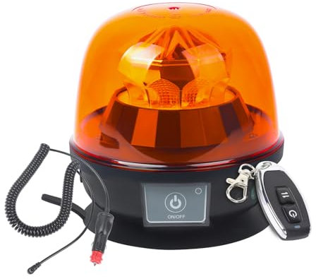 Qiping Rundumleuchte Akku mit Fernbedienung, 12V/24V Gelbe Kabellose Warnleuchte mit Saugnapf, Wiederaufladbare LED Rundumleuchte Magnet, Schnurlos Rundumleuchte fürs Traktor KFZ LKW RV E-Mark