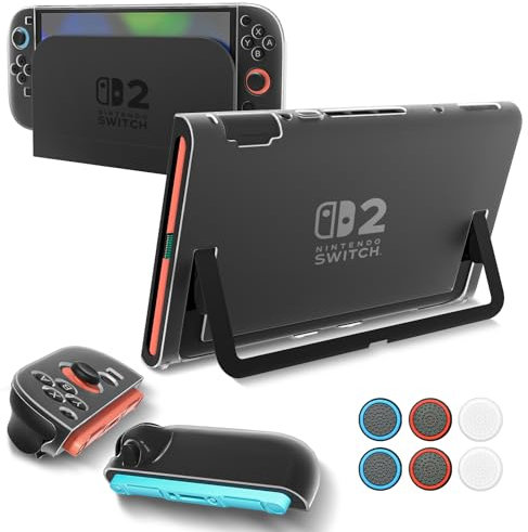 Teyomi Transparent Hülle Kompatibel mit Nintendo Switch 2, Schutzhülle für Nintendo Switch 2 with 6 Stück Joystick Kappen, Soft TPU Joy-Con Griff Case and Hard PC Dockable Case für Nintendo Switch 2