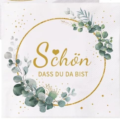 50 Stück Servietten schön DASS du da bist,Servietten Hochzeit Geburtstag Eukalyptus,2 Lagige servietten eukalyptus Servietten Grün Servietten Salbeigrün Taufe Kommunion Tischdeko 33x33cm