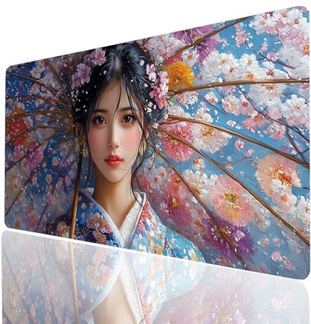 Japan Mouse mat Geisha Gaming Mouse Pad Large 36x16x0.12 In Stitched Edges Washable, Desk Mat Non-Slip Rubber Base, Mousepad Improves Speed Precision for Gaming Laptop PC Wireless Keyboard Model-02735