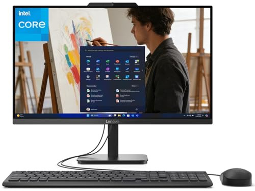 Lenovo 24 ordinateurs de bureau tout-en-un pour bureau à domicile, processeur Intel, FHD AIO 23,8, WiFi 6, Bluetooth 5.2, RJ-45, HDMI, clavier et souris - 16 Go de RAM, 512 Go SSD PCIe