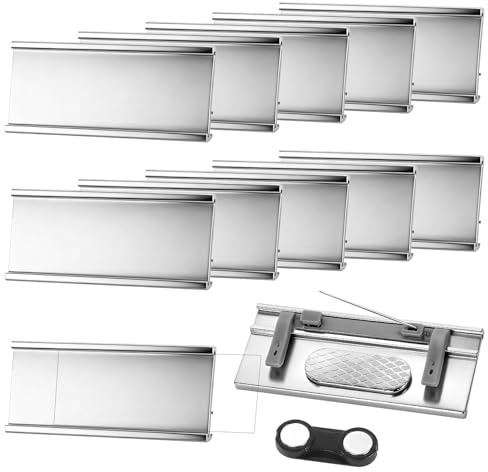 10 Stück Namensschilder Magnet für Kleidung, 72 x 31 mm Namensschilder für Kleidung, Aluminium Namenschilders mit Starkem Doppelmagnet Namensetiketten für Kleidung