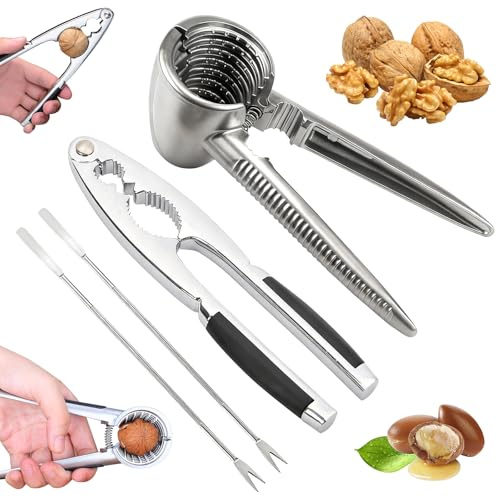 4Stück Nussknacker Haselnüsse Walnussknacker Metall Nußknacker Walnüsse Sektzange Multifunktional Nusszange Maronizange Rutschfestem Griff mit 2 Walnussnadeln für Alle Arten von Nüssen Walnut Mandeln