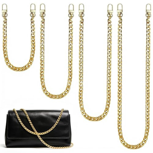 BBLTIFF 4 Stück Taschenkette, Kette Trageriemen mit Schnallen, Kette für Tasche, 40cm, 60cm, 100cm, 120cm, für Umhängetasche, Handtasche Ersatzkette, DIY-handgefertigte Taschen (Gold)
