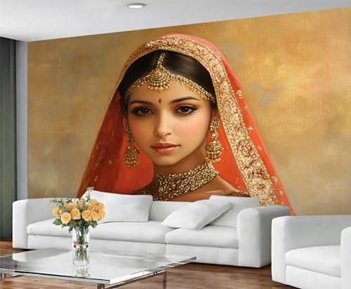 GIVLWF Indian Wallpaper Mural Woman Bedroom Wallpaper Asian Girl Wall Paper for Living Room Non Self Adhesive Murals & Home Decor