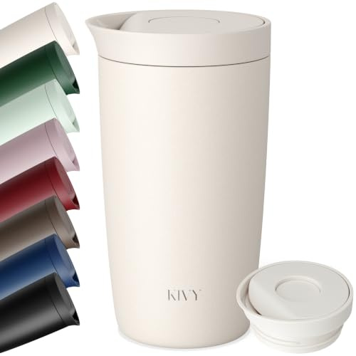 KIVY Tazza Termica 350ml [BICCHIERE CAFFÈ DA ASPORTO] - Thermos in Acciaio Inox Per Caffè o Tè - Bicchiere Termico Da Viaggio - Bicchiere da Caffè Lavabile in Lavastoviglie e Antigoccia - Bianco | Bicchiere da caffè isolato riutilizzabile in acciaio inox, a prova di fuoriuscite, tazza da viaggio – Tazza termica per