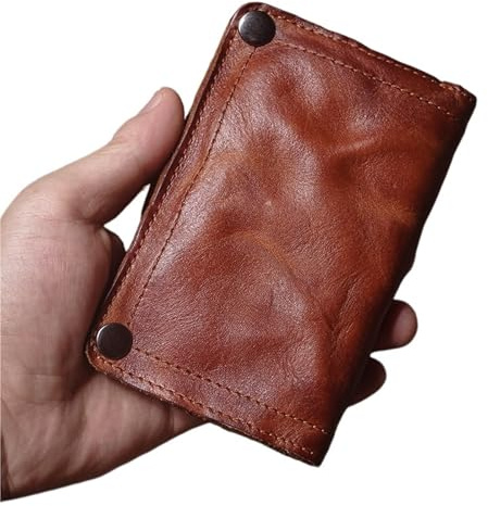 DHYUACN Münztasche Herren-Leder-Geldbörse im Vintage-Stil, zweifach faltbar, Geldscheinklammer, Kreditkartenetui mit Reißverschluss-Münzfach(Brown)