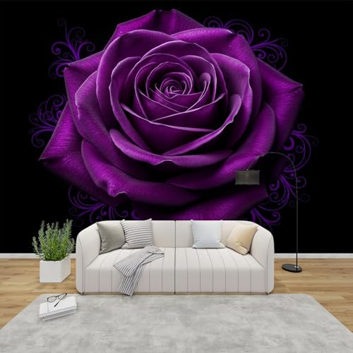 AevuCub Tapete Rosenmuster, Fototapete Lila Blumen Schlafzimmer, Tapeten Vliestapete Rosenmotiv Wohnzimmer, Wandtapete Kinderzimmer Romantisch Wanddeko, Mustertapete Vlies 200 x 140 cm (B x H)