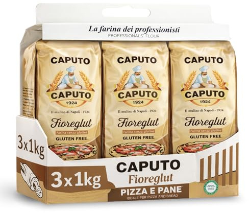 Harina Sin Gluten FioreGlut Caputo, Origen Italiana, ideal para una buena pizza o de un pan aromático, Sin Gluten, Sin Lactosa, Sin Huevos, Proteina 1%, Contiene 3 unidades de 1 Kg