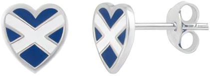 Sterling Silver Scotland Heart Stud Earrings – Blue Enamel Saltire Design | Scottish Flag Jewellery | Gift Box Included | Hypoallergenic Earrings for Women & Girls