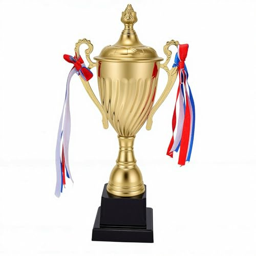 Fockety Goldener Pokal, 29 cm Großer Preispokal aus Zinklegierung mit Individuell Gestaltbarem Sockel, Preistrophäen für Personalisierte Sportturniere, Wettbewerbe und Partydekorationen (Gold)